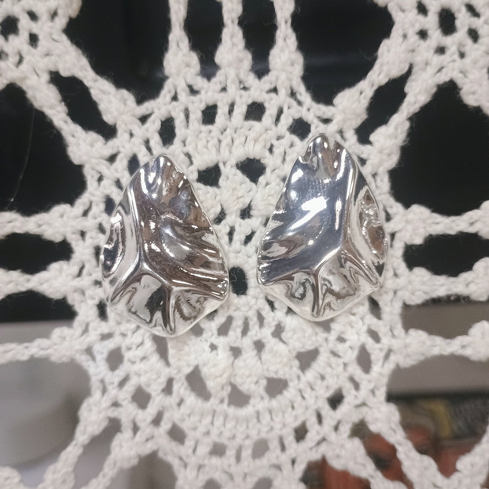 Silver Leaf-Shaped Earrings